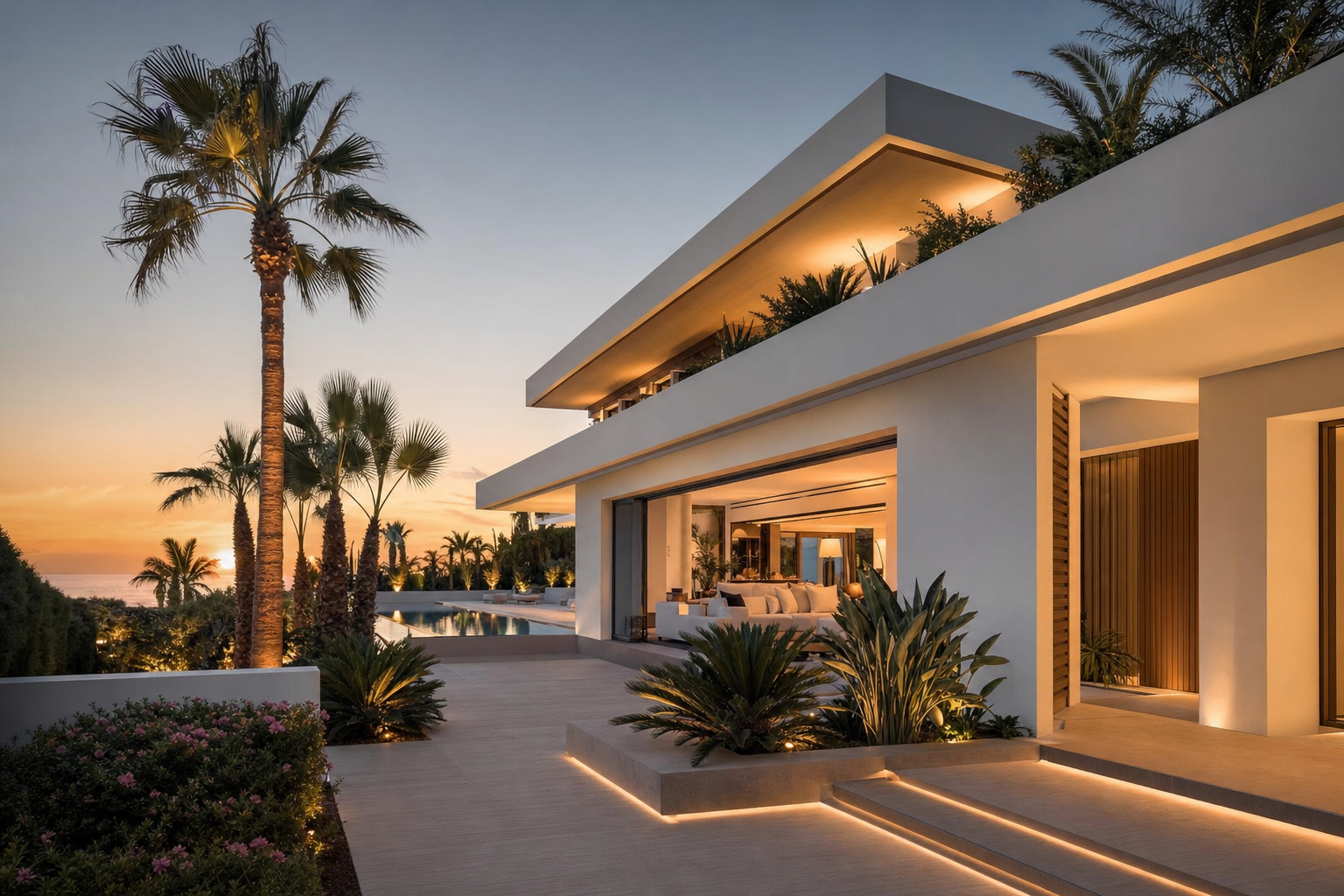 Modernist villa with full-height glass walls and infinity pool — €4M-€6M Marbella band